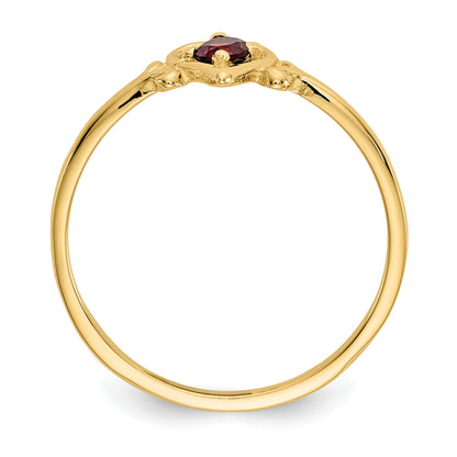 14k 3mm Round Garnet Birthstone Heart Ring