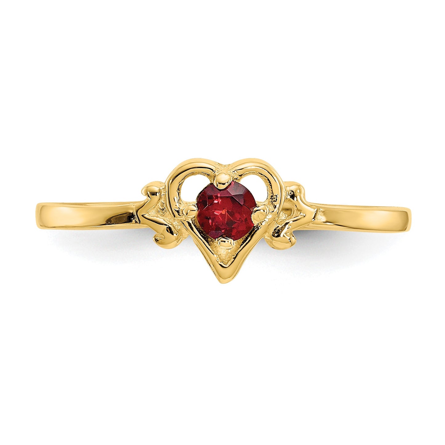 14k 3mm Round Garnet Birthstone Heart Ring