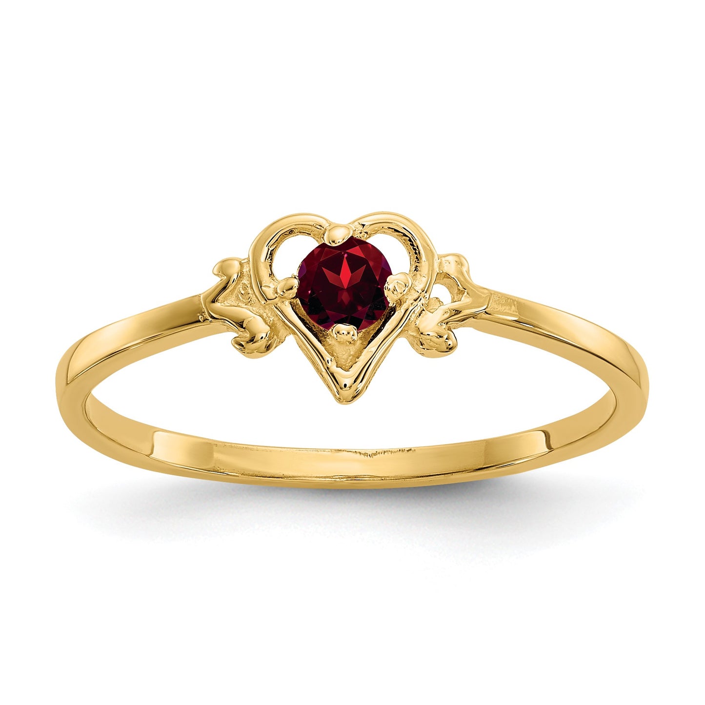 14k 3mm Round Garnet Birthstone Heart Ring