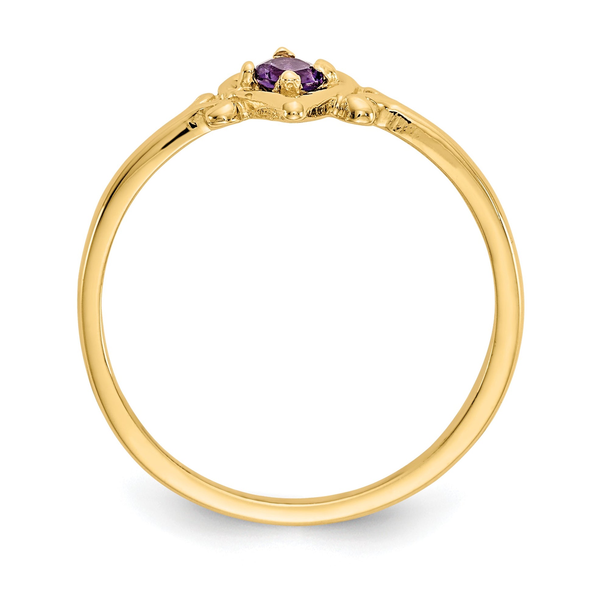 14k 3mm Round Amethyst Birthstone Heart Ring