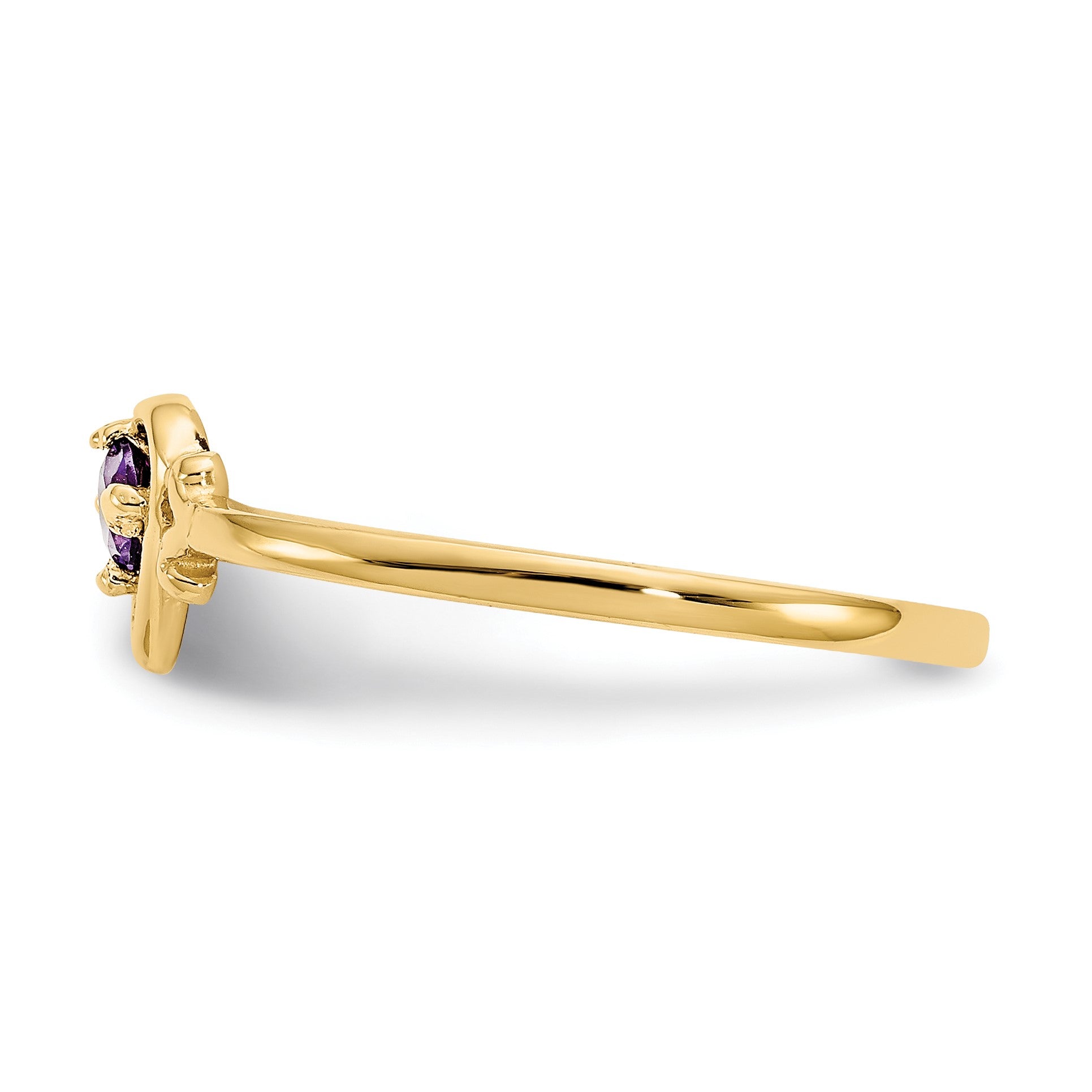 14k 3mm Round Amethyst Birthstone Heart Ring