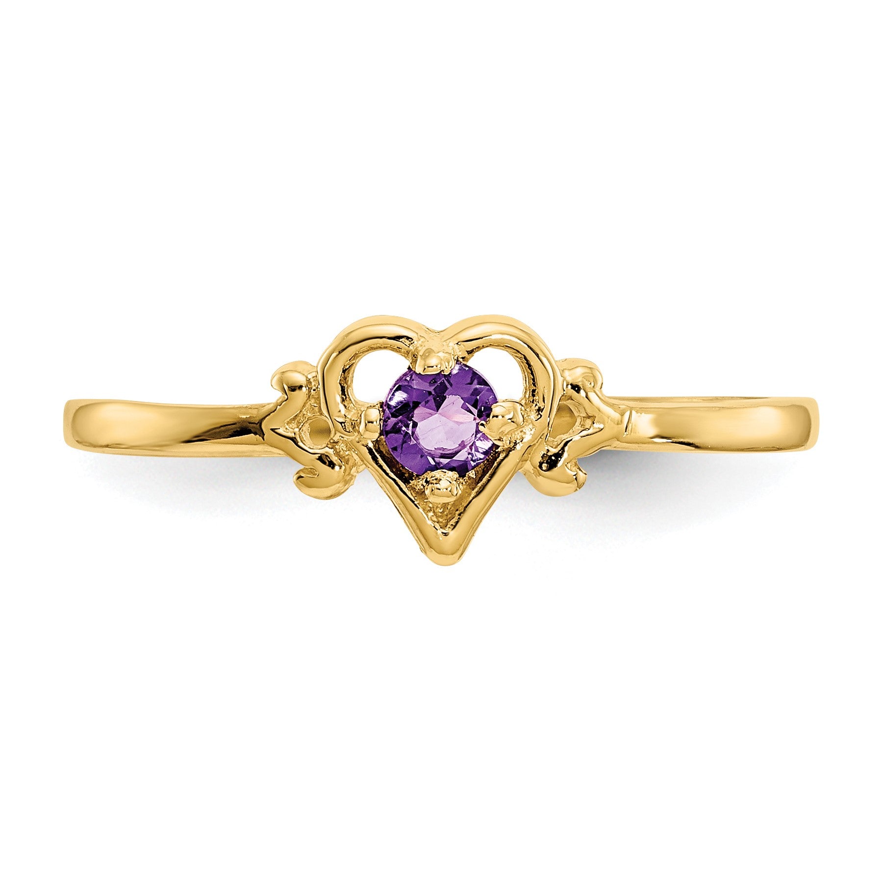 14k 3mm Round Amethyst Birthstone Heart Ring