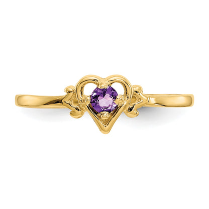14k 3mm Round Amethyst Birthstone Heart Ring