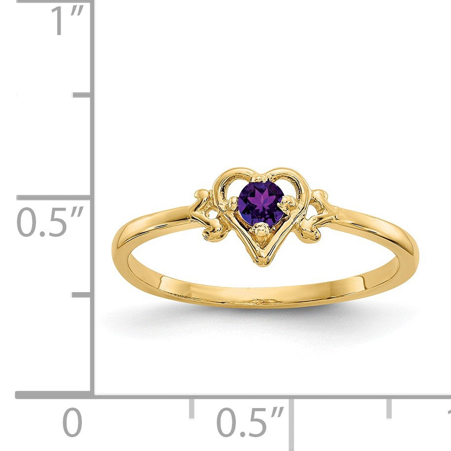 14k 3mm Round Amethyst Birthstone Heart Ring