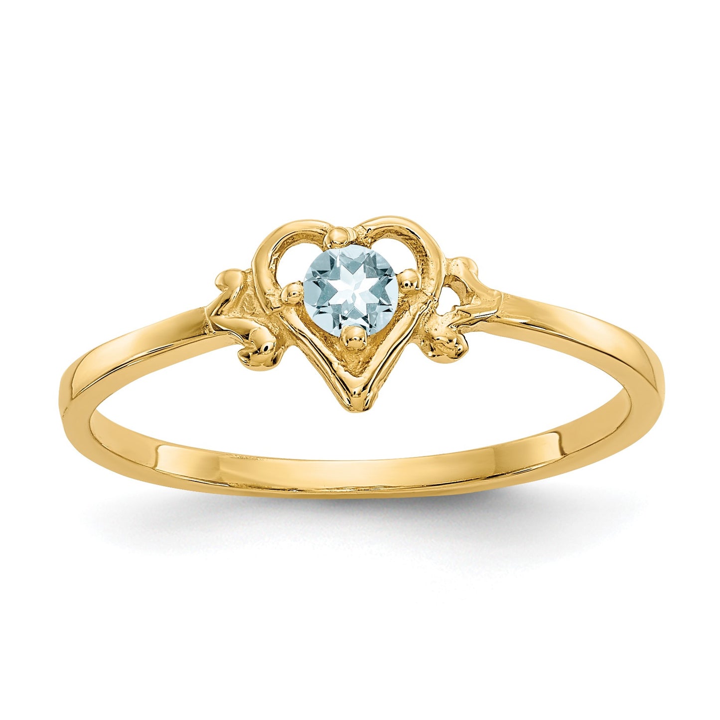 10k 3mm Round March/ Aquamarine Birthstone Heart Size 7 Ring