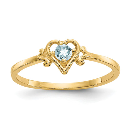 10k 3mm Round March/ Aquamarine Birthstone Heart Size 7 Ring