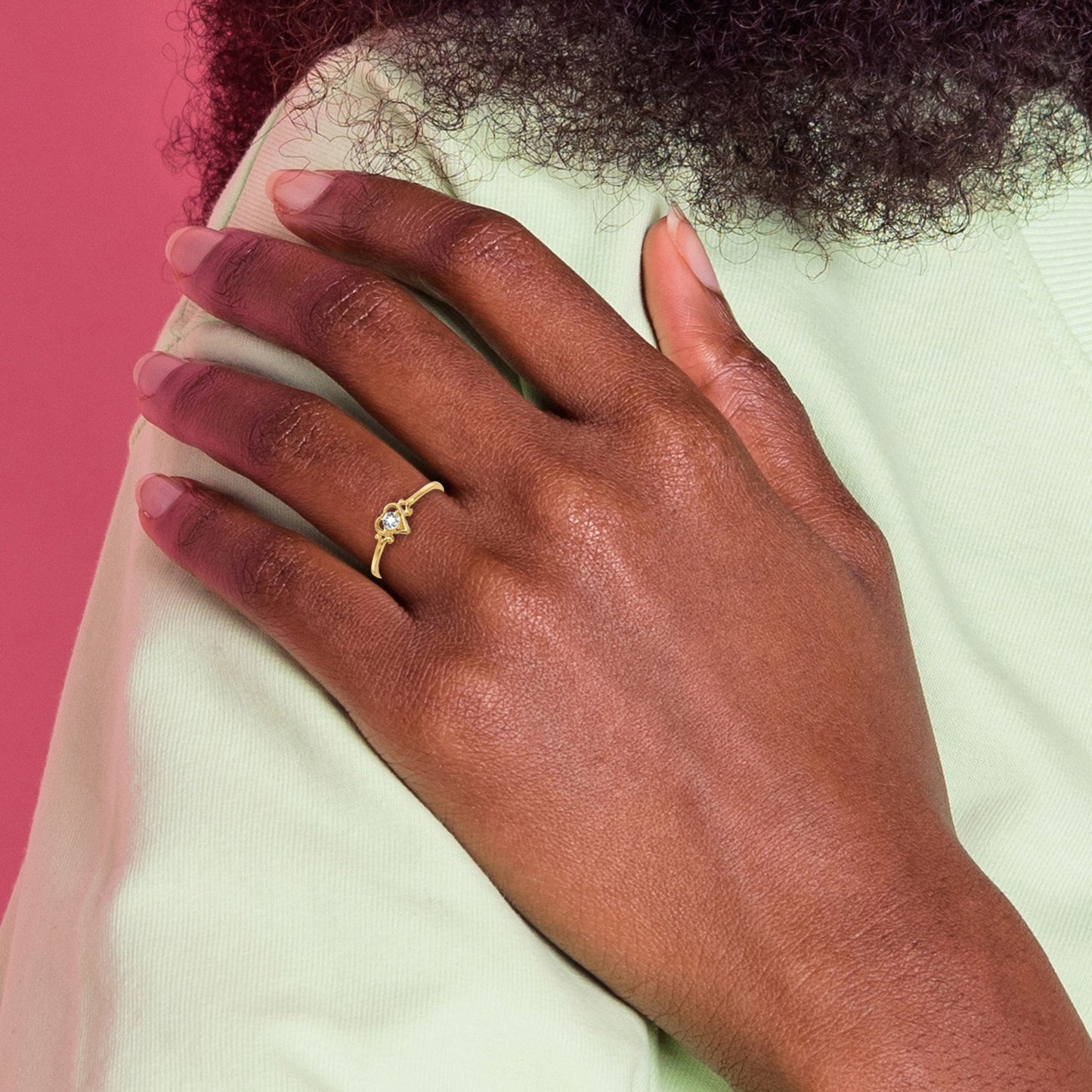 14k 3mm Round White Topaz Birthstone Heart Ring