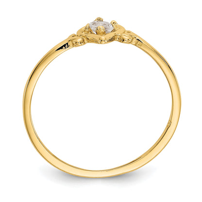 14k 3mm Round White Topaz Birthstone Heart Ring