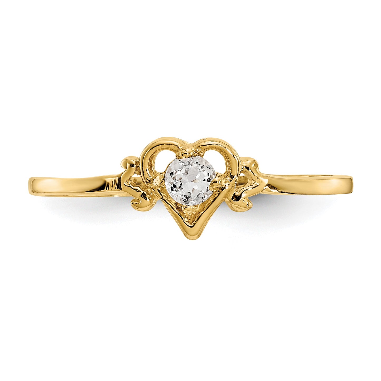 14k 3mm Round White Topaz Birthstone Heart Ring