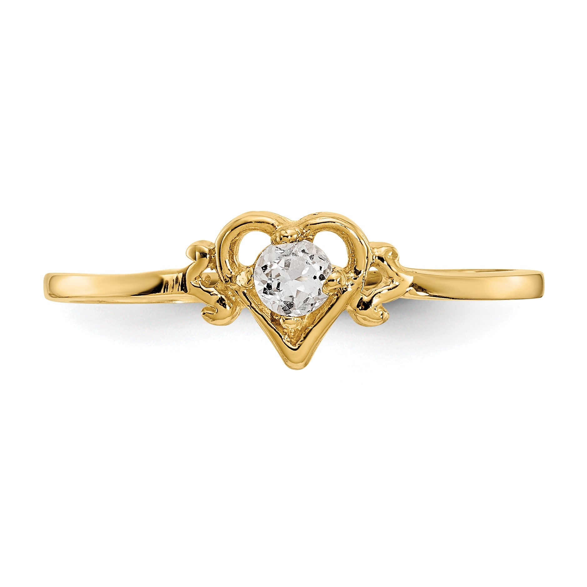 14k 3mm Round White Topaz Birthstone Heart Ring