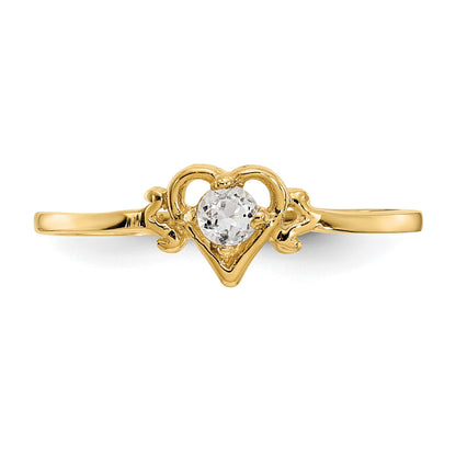 14k 3mm Round White Topaz Birthstone Heart Ring