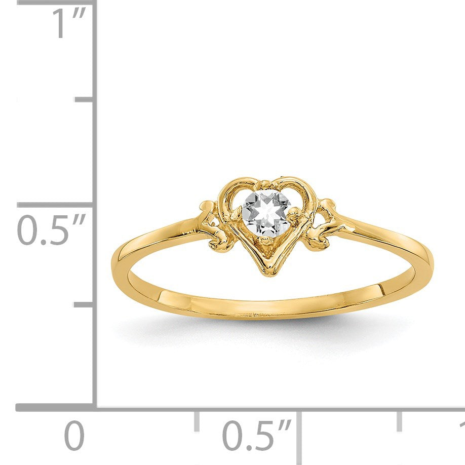14k 3mm Round White Topaz Birthstone Heart Ring