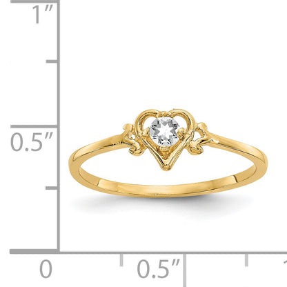 14k 3mm Round White Topaz Birthstone Heart Ring