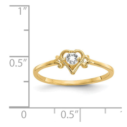 14K White Topaz Birthstone Heart Ring