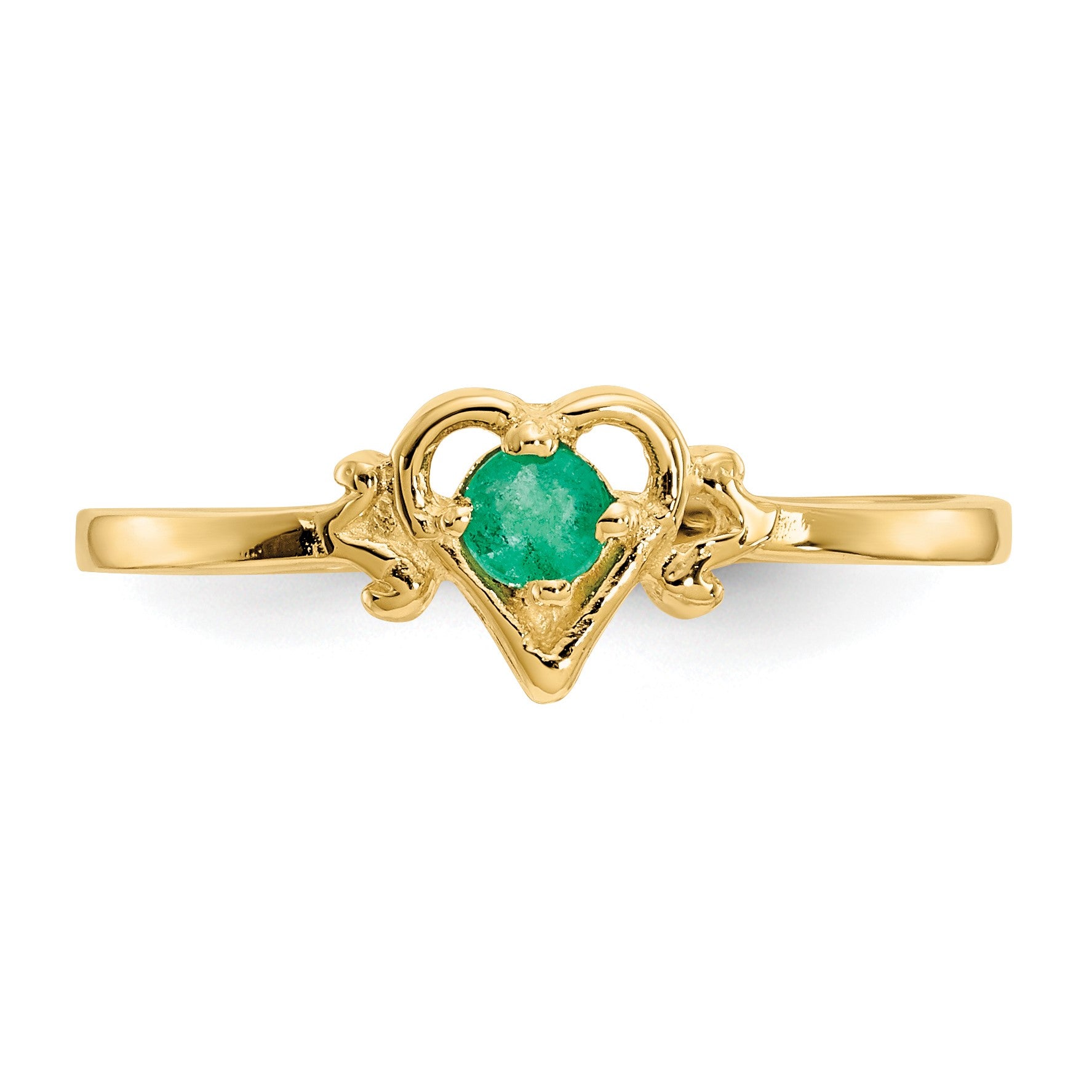 14k 3mm Round Emerald Birthstone Heart Ring