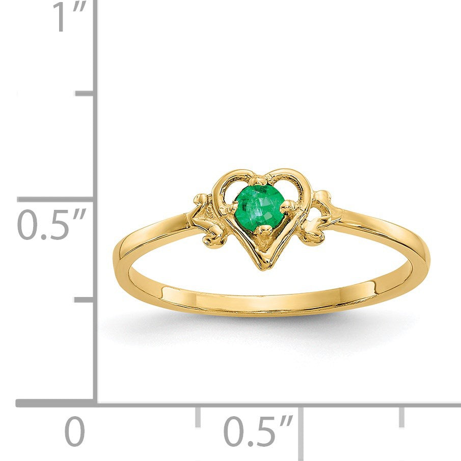 14k 3mm Round Emerald Birthstone Heart Ring