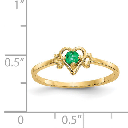14k 3mm Round Emerald Birthstone Heart Ring