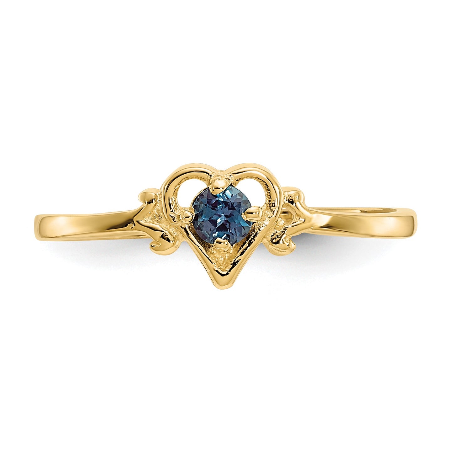 14k 3mm Round Lab Created Alexandrite Birthstone Heart Ring