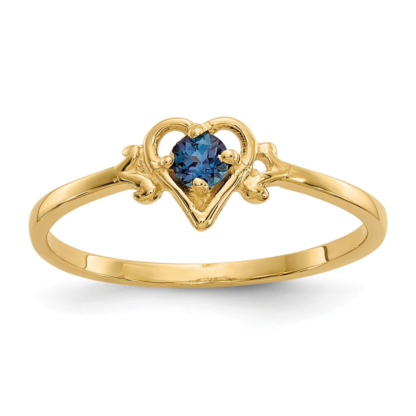 14k 3mm Round Lab Created Alexandrite Birthstone Heart Ring