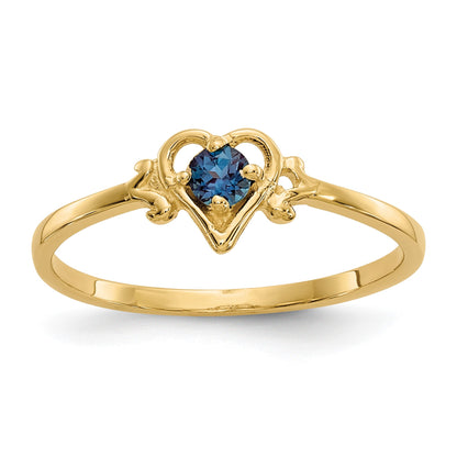 14k 3mm Round Lab Created Alexandrite Birthstone Heart Ring