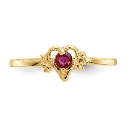 14k 3mm Round Ruby Birthstone Heart Ring