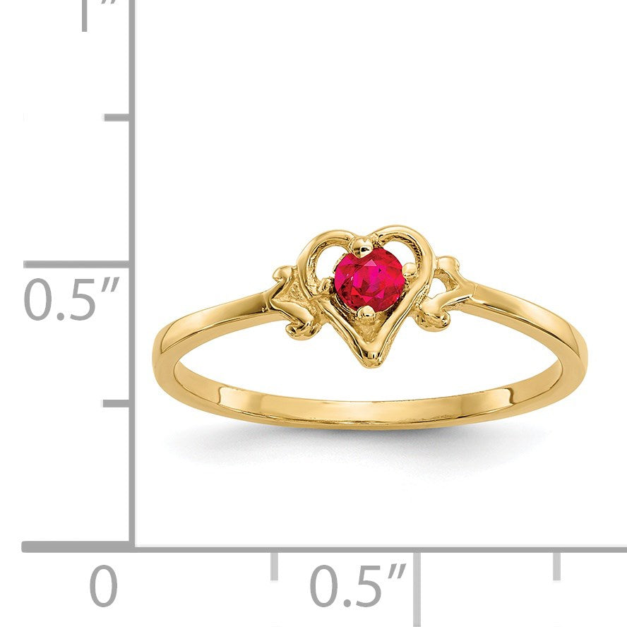 14k 3mm Round Ruby Birthstone Heart Ring
