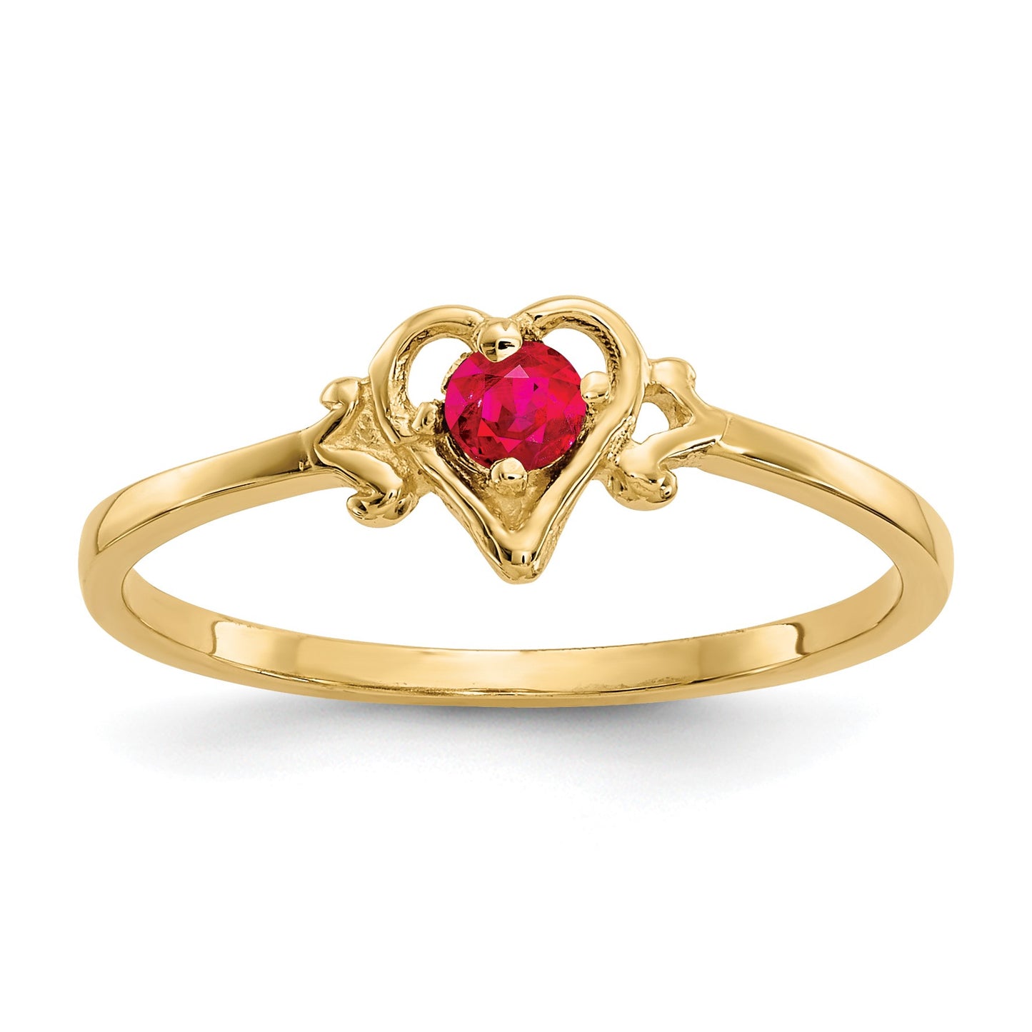 14k 3mm Round Ruby Birthstone Heart Ring