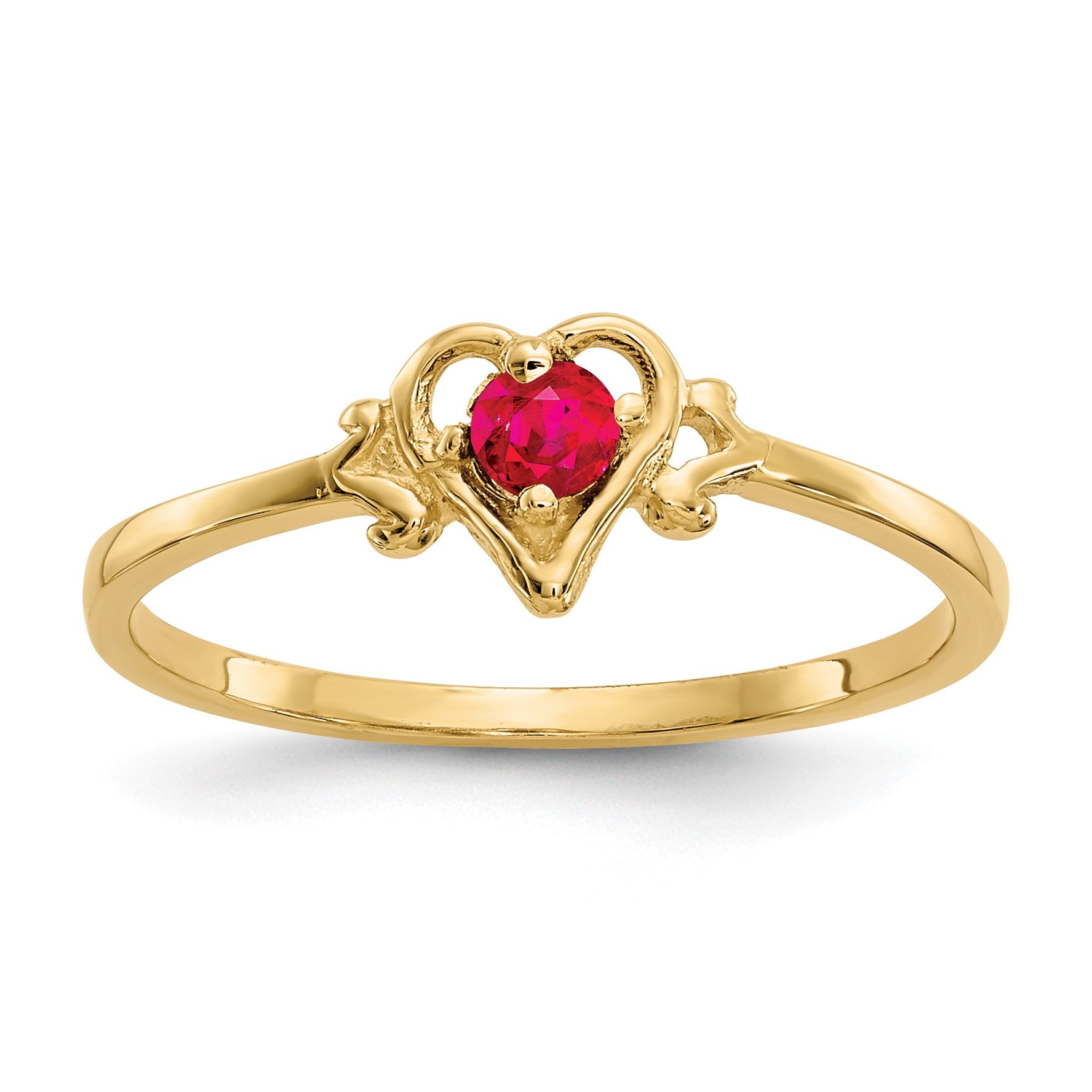 14k 3mm Round Ruby Birthstone Heart Ring