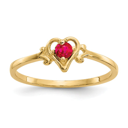 14k 3mm Round Ruby Birthstone Heart Ring
