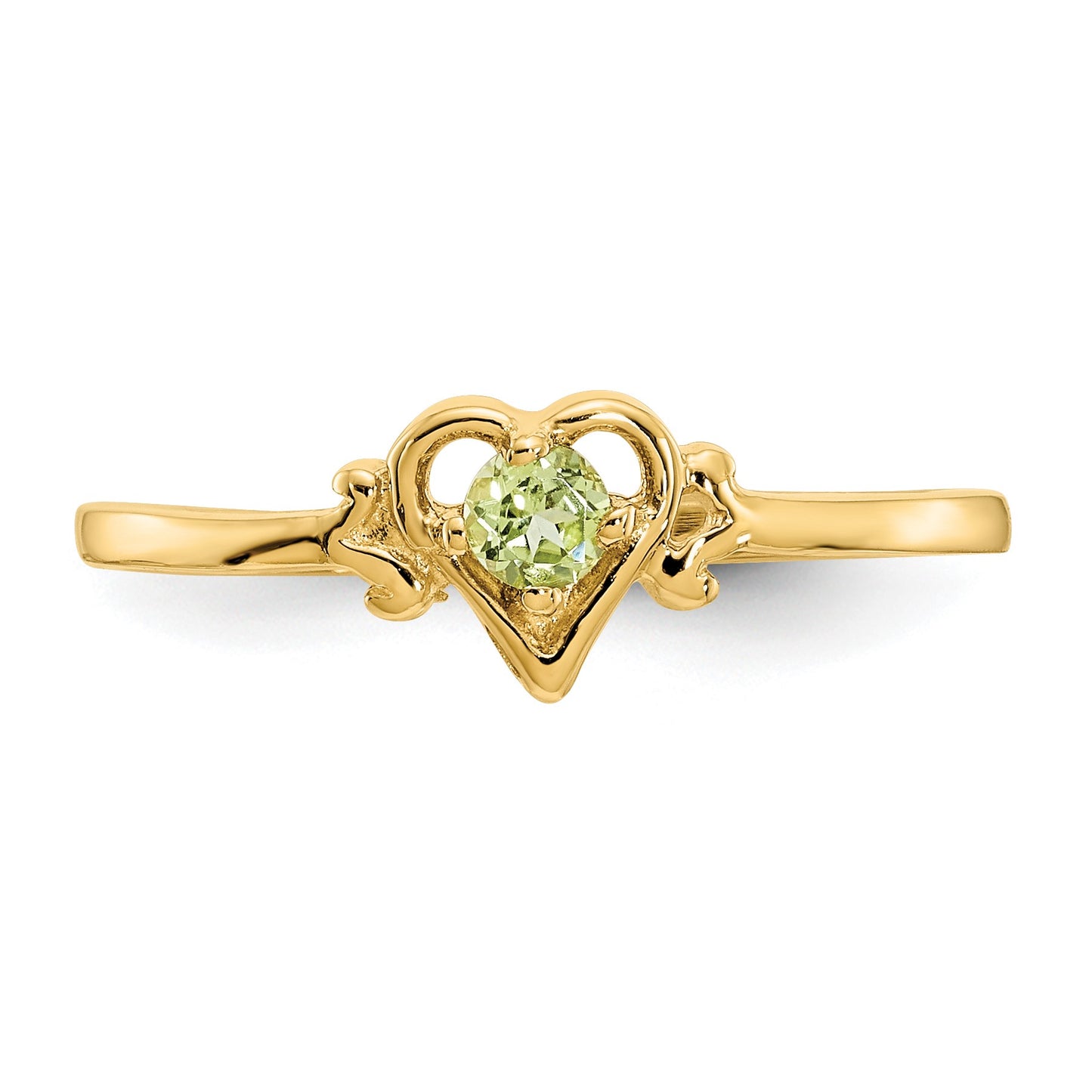 14k 3mm Round Peridot Birthstone Heart Ring