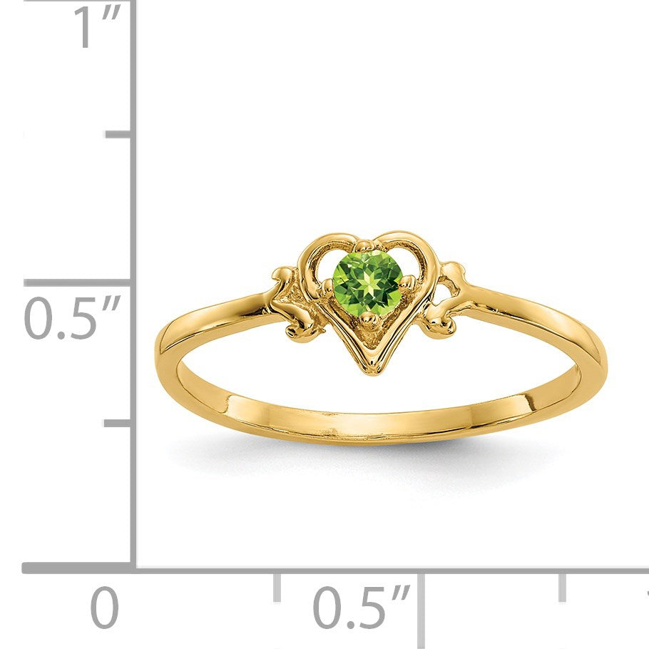 14k 3mm Round Peridot Birthstone Heart Ring