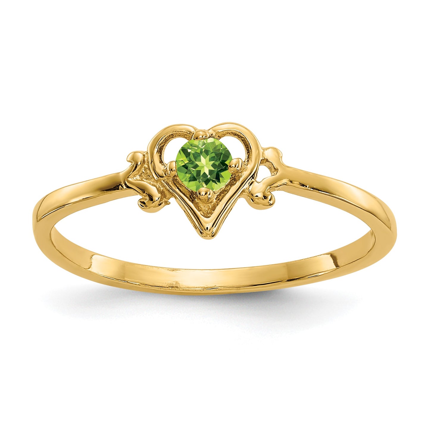 14k 3mm Round Peridot Birthstone Heart Ring