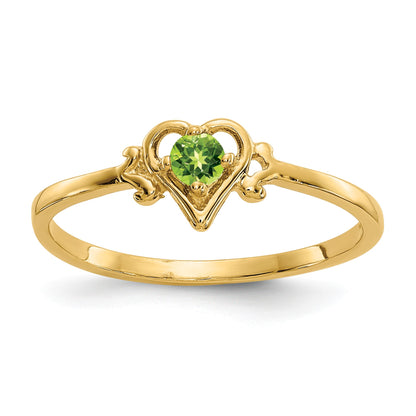 14k 3mm Round Peridot Birthstone Heart Ring