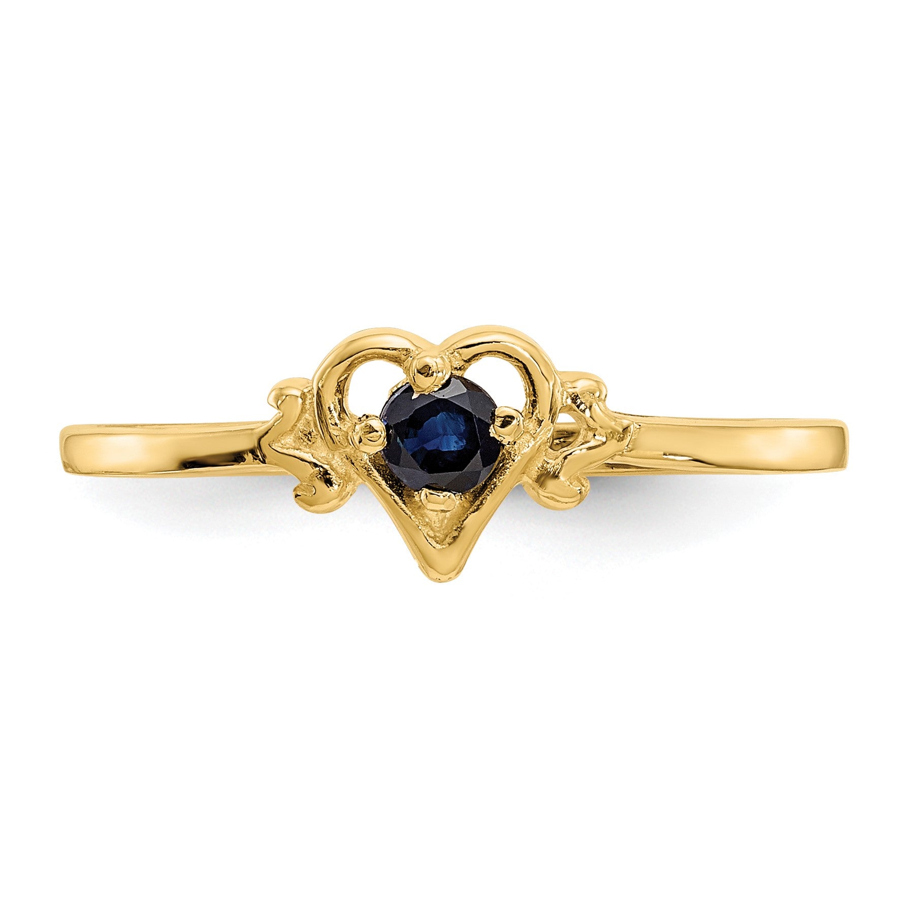 14k 3mm Round Sapphire Birthstone Heart Ring