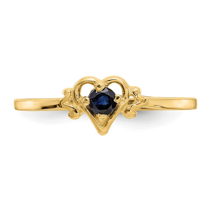 14k 3mm Round Sapphire Birthstone Heart Ring