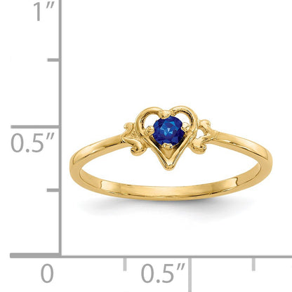 14k 3mm Round Sapphire Birthstone Heart Ring