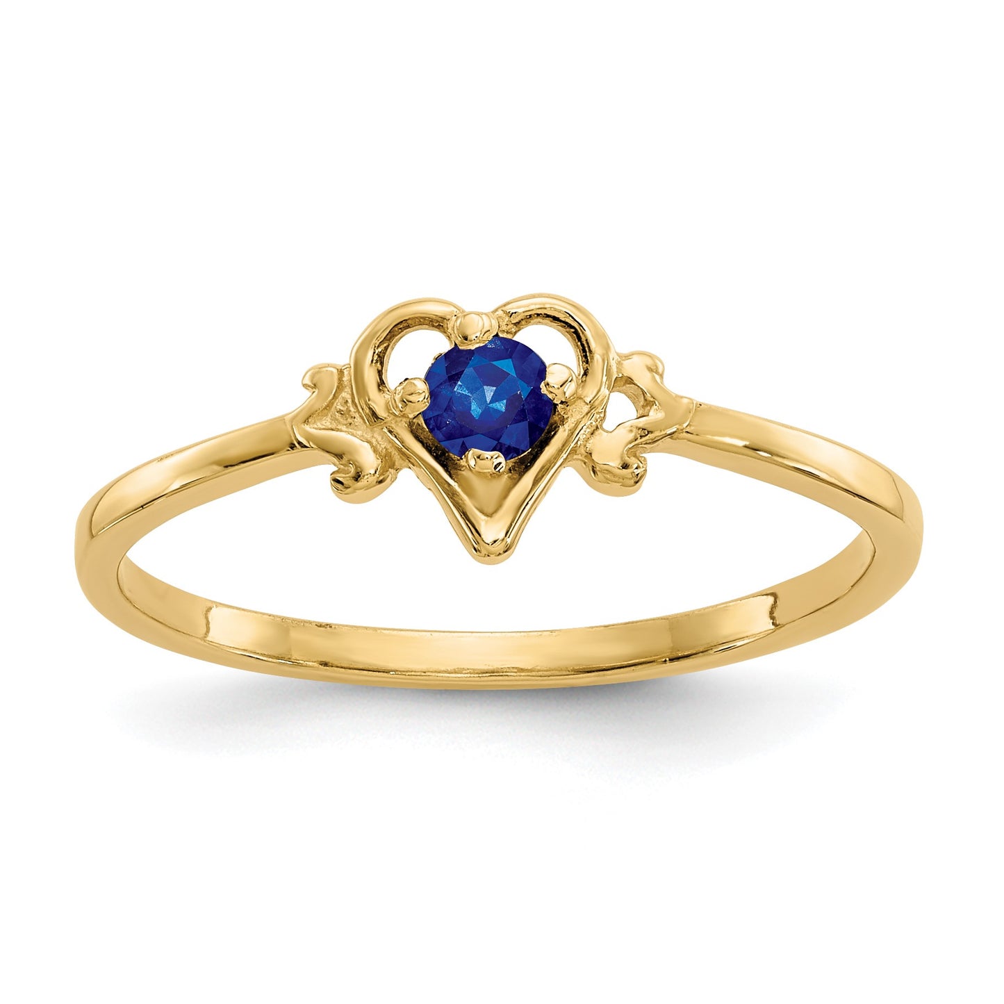 14k 3mm Round Sapphire Birthstone Heart Ring