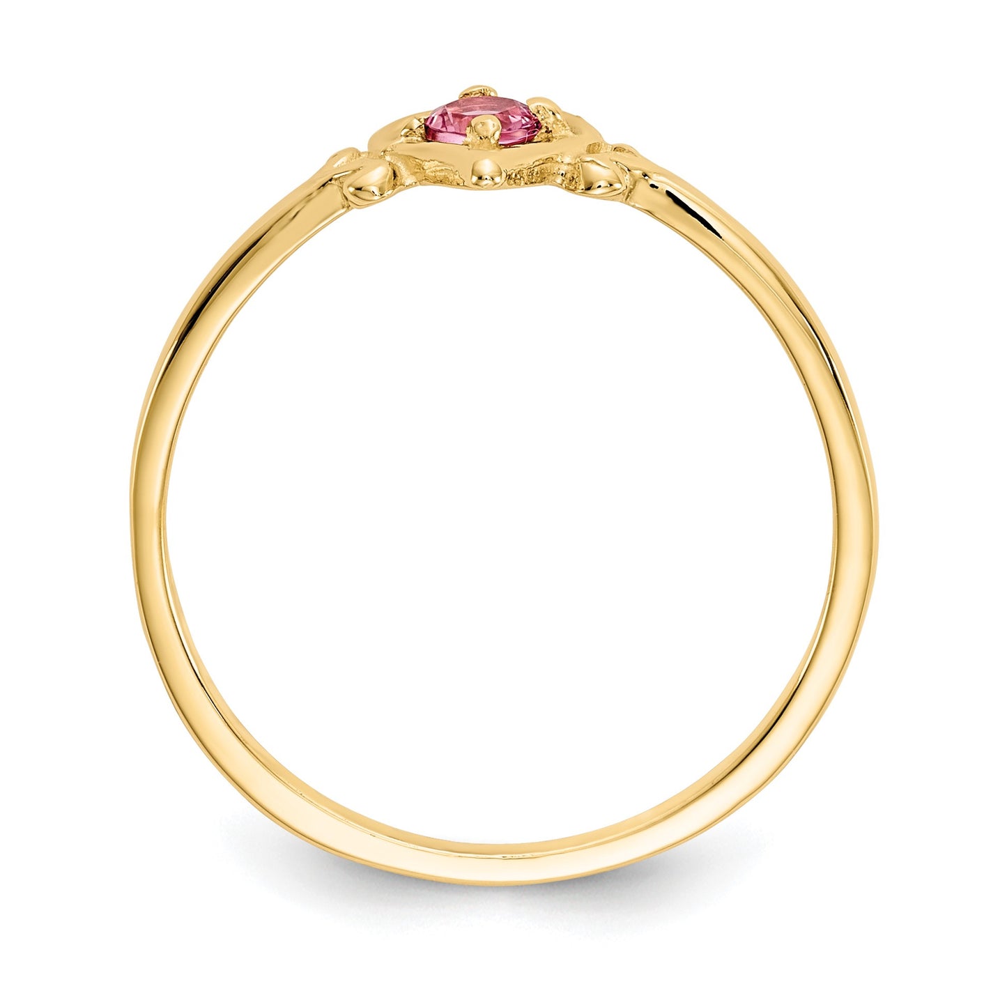 14k 3mm Round Pink Tourmaline Birthstone Heart Ring