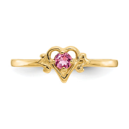 14k 3mm Round Pink Tourmaline Birthstone Heart Ring