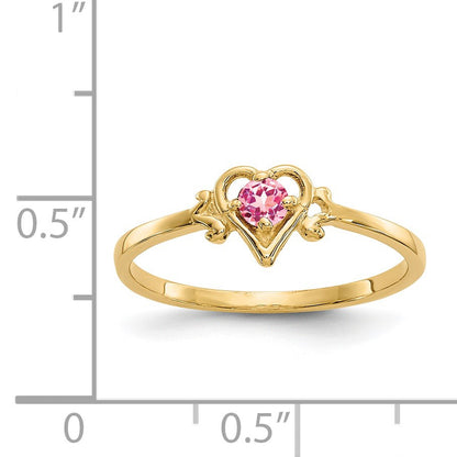 14k 3mm Round Pink Tourmaline Birthstone Heart Ring
