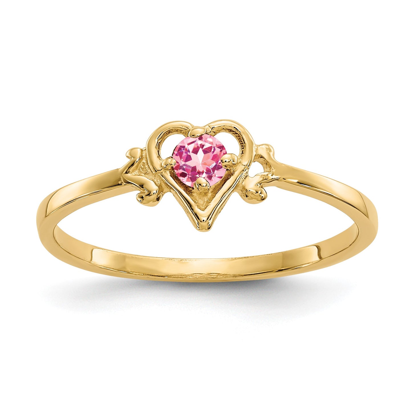 14k 3mm Round Pink Tourmaline Birthstone Heart Ring