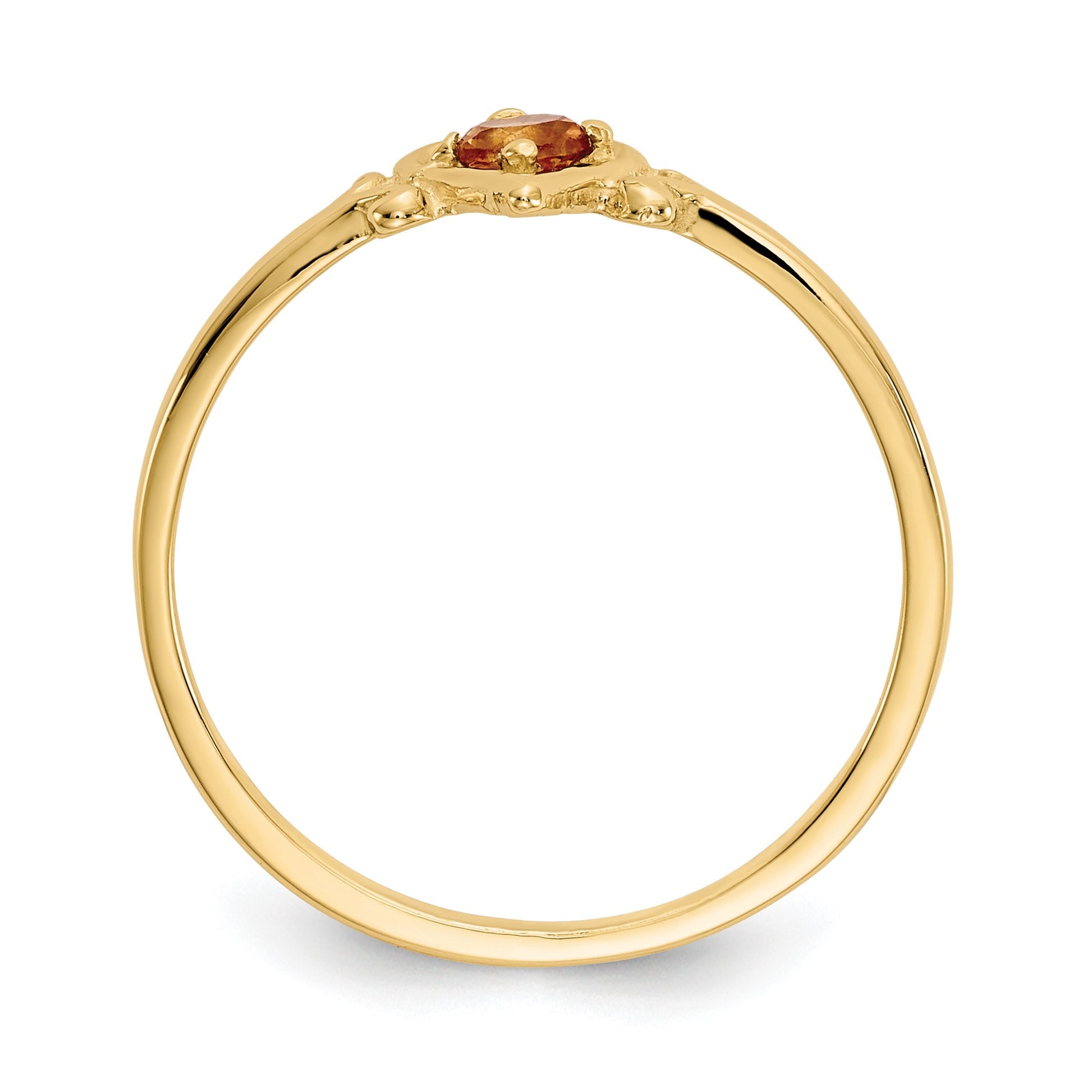 14k 3mm Round Citrine Birthstone Heart Ring