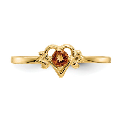 14k 3mm Round Citrine Birthstone Heart Ring
