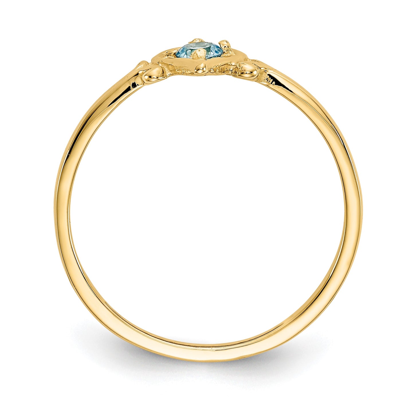 14k 3mm Round Blue Topaz Birthstone Heart Ring