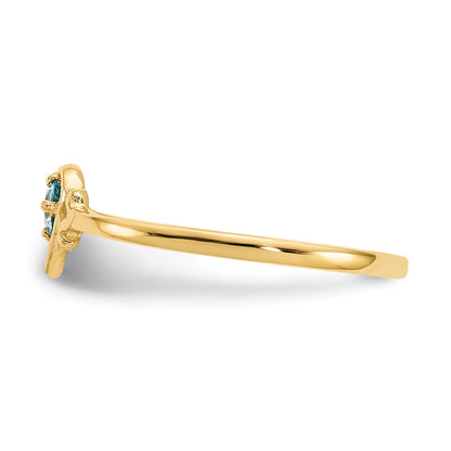 14k 3mm Round Blue Topaz Birthstone Heart Ring