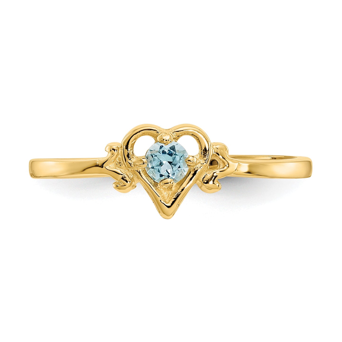 14k 3mm Round Blue Topaz Birthstone Heart Ring