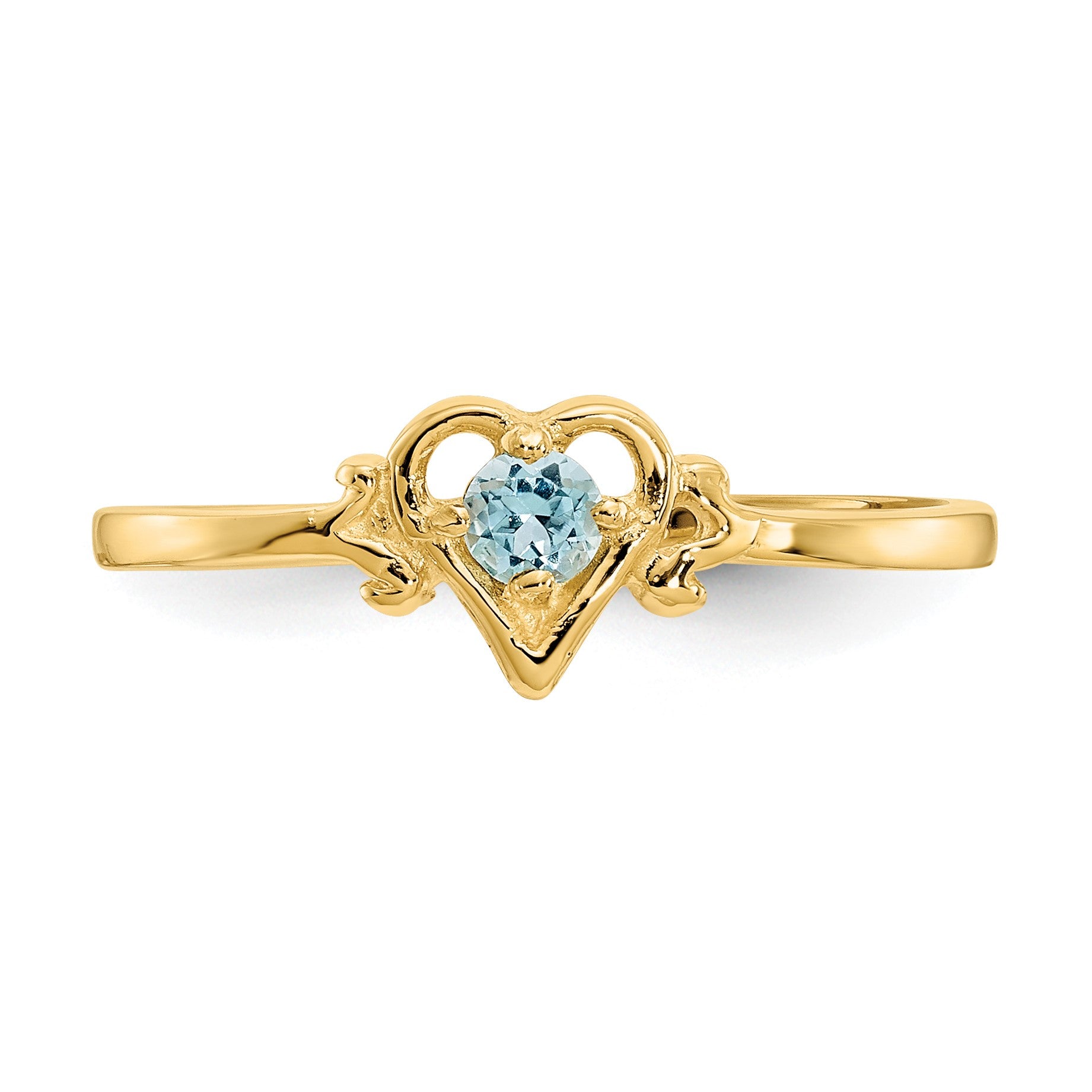 14k 3mm Round Blue Topaz Birthstone Heart Ring