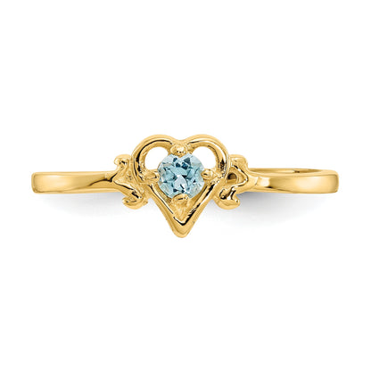 14k 3mm Round Blue Topaz Birthstone Heart Ring