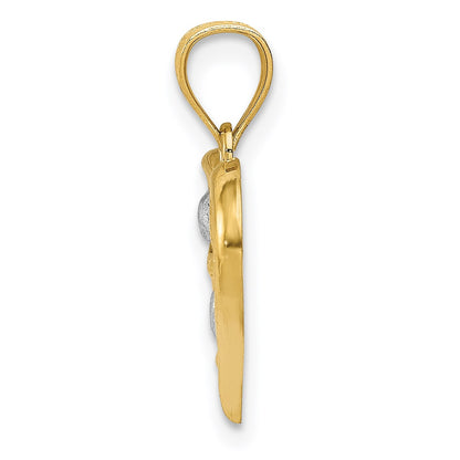 14k and White Rhodium Polished -X- and Heart Pendant