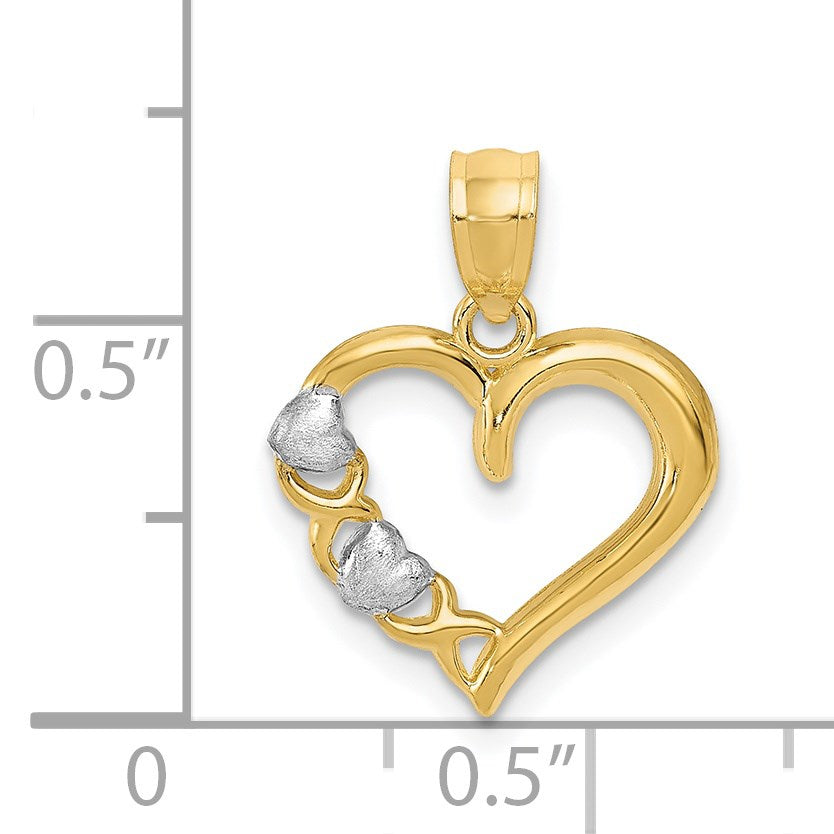 14k and White Rhodium Polished -X- and Heart Pendant